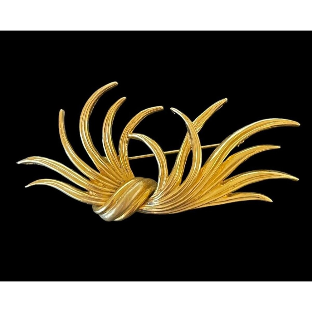 Vintage Signed Marcel Boucher Brooch 8984P Gold Plated Folded Leaf Wing 1960's